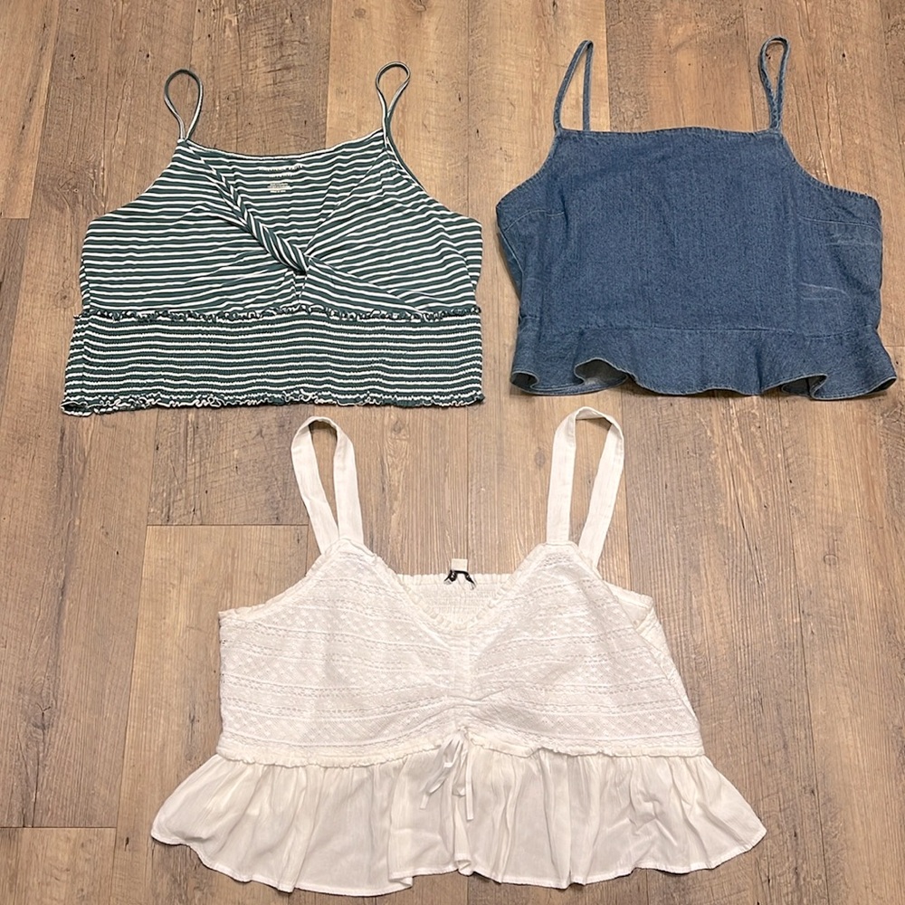 American Eagle 🦅 Lot of Summer, Crop Cami’s, 2 Size XXL, Blue Denim Cami Sz L🩷
